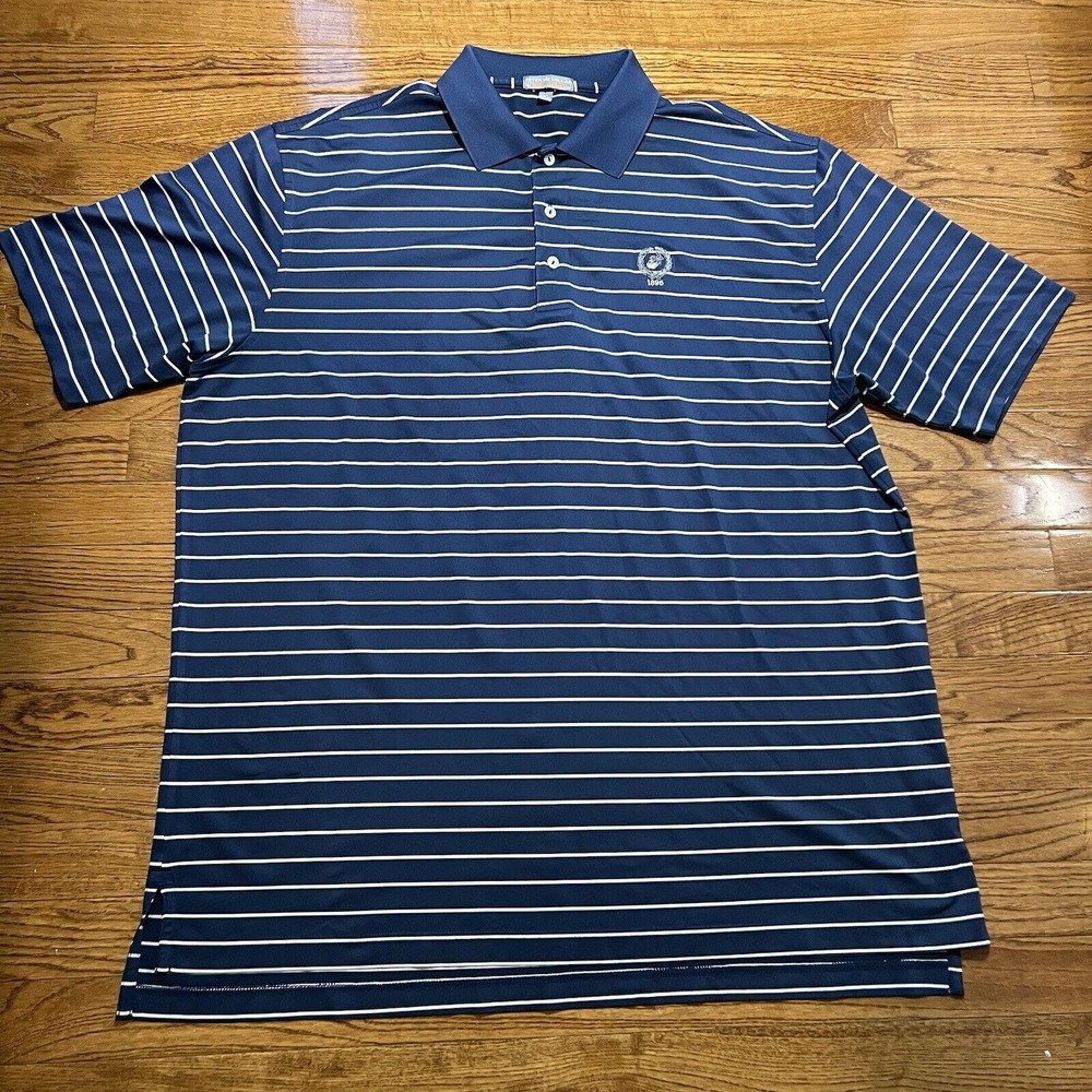 Peter Millar Summer Comfort Polo Shirt Mens XL Blue White Striped 1896 Golf Tops